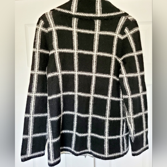 Ellen Tracy Women's Wool Blend Jacket Cardigan Checker Black&White High Neck Med - Picture 11 of 16
